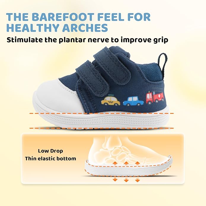 Baby First Walking Shoes Baby Girls Wide Barefoot Sneakers Lightweight Soft Toddler Shoe Non-Slip Ankle Support