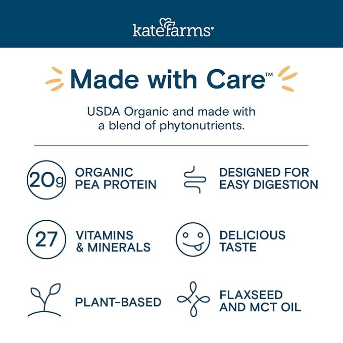 KATE FARMS Organic 1.4 High Calorie Nutrition Shake, Chocolate, 20g Protein, 27 Vitamins and Minerals, Meal Replacement, 11 oz (12 Pack)
