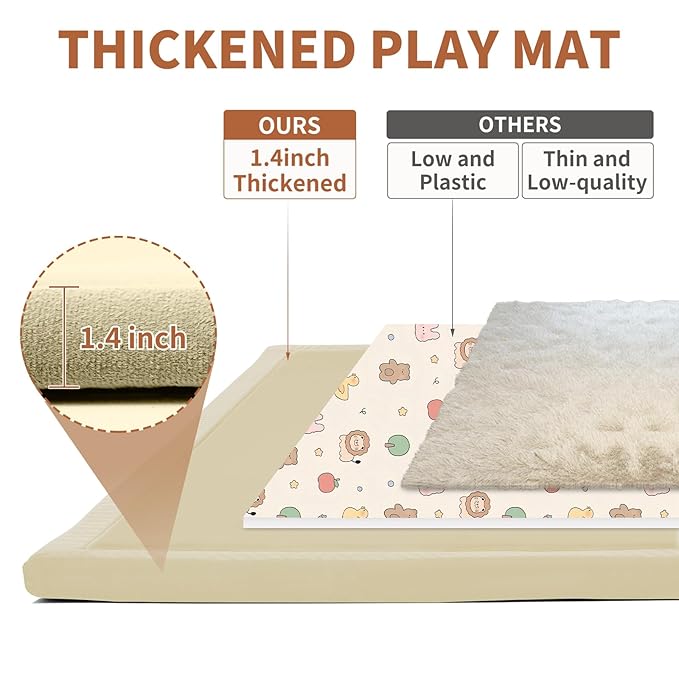 Baby Play Mat for Floor - 1.4" Thick Memory Foam Rug, 60"x60" Playpen Tummy Time Mat, Soft Velvet Nursery Rug, Large Padded Crawling Mat, Cushioned Pads for Playroom Toddlers, Infants, Yoga, Tatami