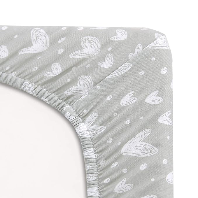 Pack and Play Sheets Compatible with 4moms Breeze Plus Portable Playard, 2 Pack, 100% Jersey Cotton Fitted Sheets, Breathable and Heavenly Soft, Grey and White Star Print