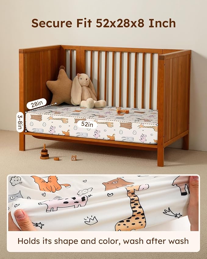 Baby Crib Sheets for Boys Girls, 28x52x8in Fitted Crib Sheet Neutral 3 Pack for Standard Crib and Toddler Mattress, Breathable Soft Microfiber Baby Sheet Blue & Apricot Bear