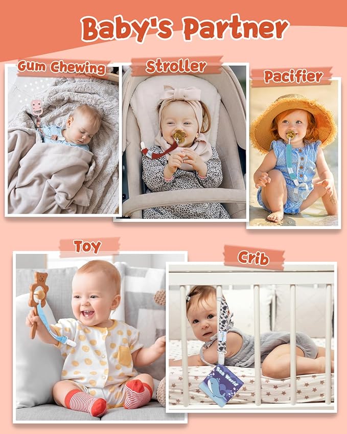 babygoal Baby Pacifier Clips 8 Pack, Pacifier Holder Clips Fits for Most Pacifier and Binkies-Neutral Color 8PS46-B