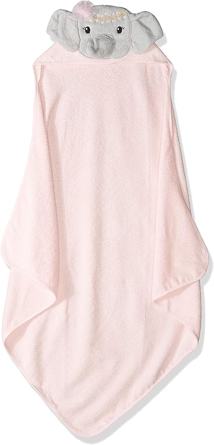 Little Treasure Unisex Baby Cotton Animal Face Hooded Towel, Blossom Elephant, One Size