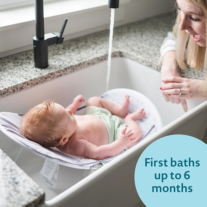 The First Years Sure Comfort Folding Baby Bather - Baby to Toddler Bath Tub - No-Slip Seat - for Sink or Tub Use (Pack of 4)