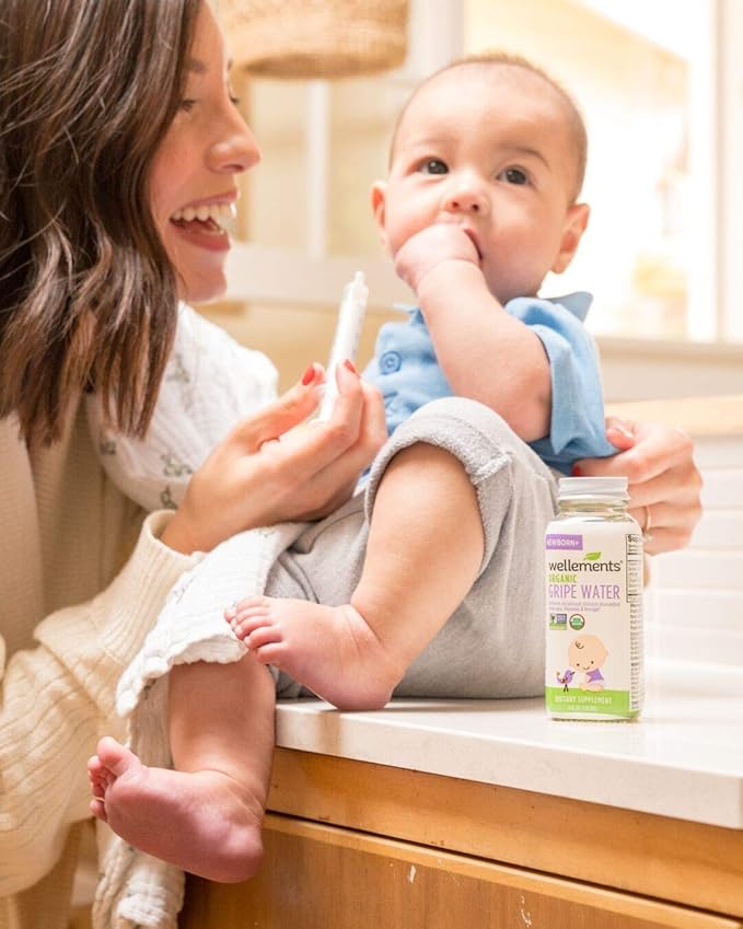 Wellements Organic Gripe Water | Relieves Occasional Stomach Discomfort from Baby Gas, Colic, Hiccups and Fussiness | Certified Organic and Non-GMO | No Artificial Flavors | 4 Fl Oz. | Ages Newborn+