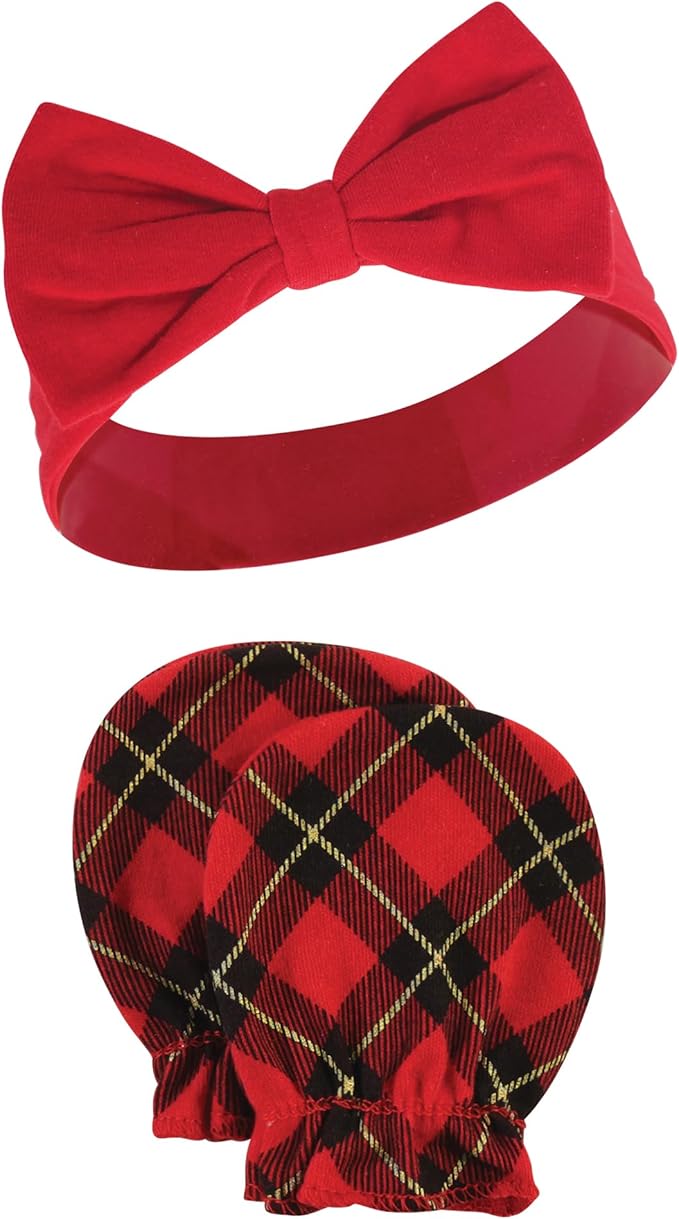 Hudson Baby baby-girls Cotton Headband and Scratch Mitten Set