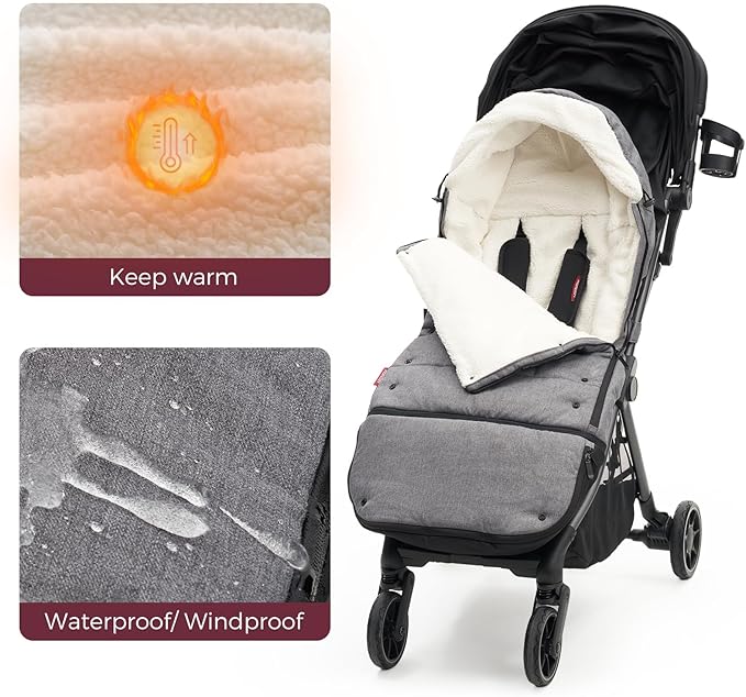 Momcozy Stroller Footmuff Universal | Easily Attaches to Most Strollers | Ultra-Plush,Weather-Proof Stroller Sleeping Bag | Deluxe Warm Stroller Bunting Bag | Extendable Cover Winter | Adjust-Buckle