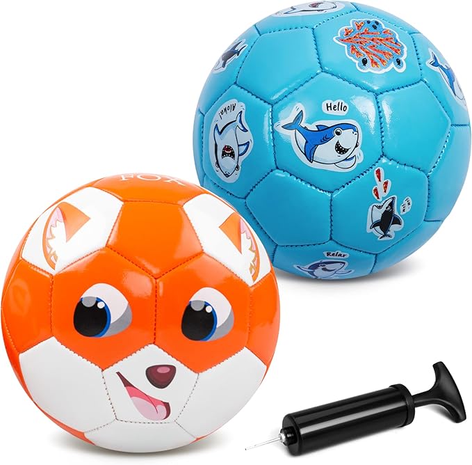 Toddler Soccer Ball Size 2 - Small Soft Kids Ball 2 Pack for Ages 1-3 3-5 - Cartoon Sports Toy Boys Girls - Soccer Gift for Indoor Outdoor Games - Birthday/First/Valentine Gift for Toddlers Kids