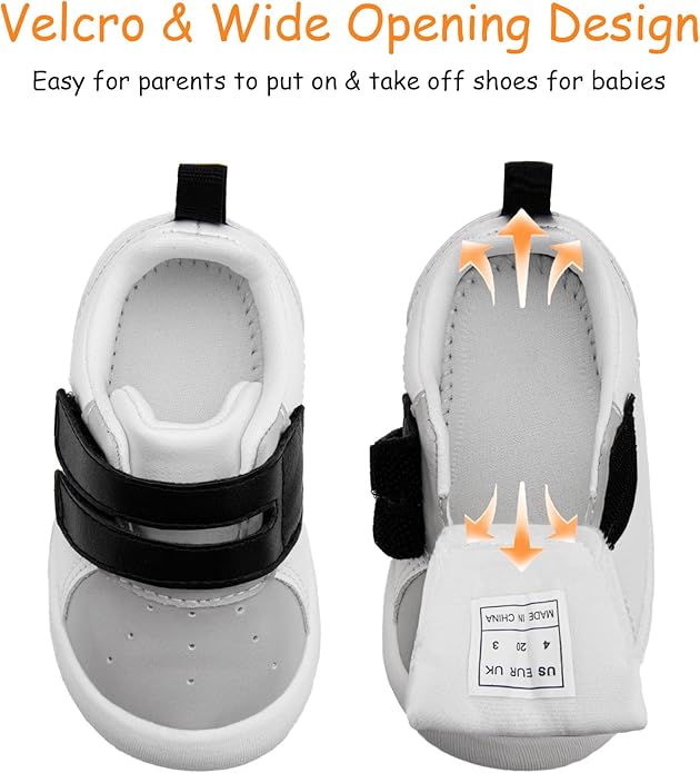 Baby Shoes Boys Girls First Walking Shoes Wide Toe Box Barefoot Zero Drop Infant Shoes Lightweight Nonslip Soft First Walkers PU Leather Toddler Sneakers for 6-24 Months