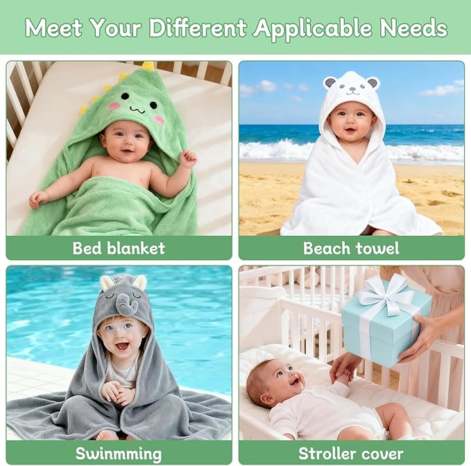 14 PCS Baby Towels Set, 4 PCS Soft Baby Hooded Towels & 10 PCS Washcloths, Baby Bath Towels for Newborns, Infants & Toddlers, Ultra Absorbent, Cute Baby Towel Gift for Boys