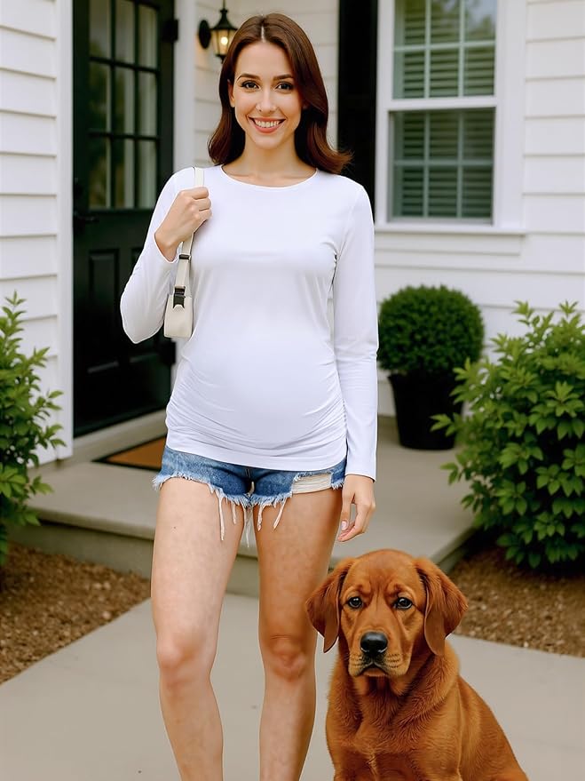 3 Pack Maternity Shirts Long Sleeve Pregnancy Top for Women with Crew Neck Casual Tee Shirts