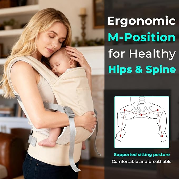 CycleMore Baby Carrier Newborn to Toddler - Soft Structured Carrier with Hip Healthy Design, 3 Carry Positions Options, Ergonomic Backpack Design with Lumbar Support (7-35lbs) Ivory