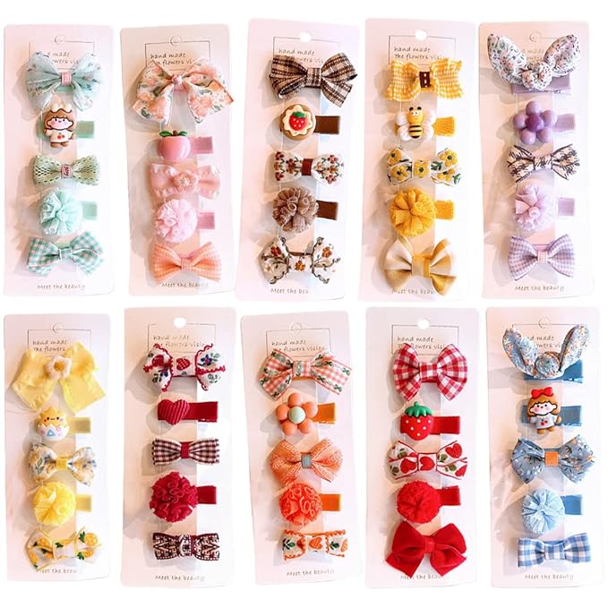 FZBNSRKO Hair Clip, 25pcs Cute Rainbow Baby Girl Hair Clips, Children Hair Clips for Infants Toddlers Kids, Polyester Printed Fabric, Snap Closure, Set of 5 Random Styles