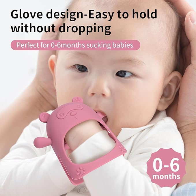 3 Pack Baby Teething Toy, Food Grade Silicone Baby Teething Mittens, Anti Drop Wrist Hand Teether Toys for 0-6 6-12 Months, Infant Chew Toys for Sucking Needs, BPA Free (Morandi)