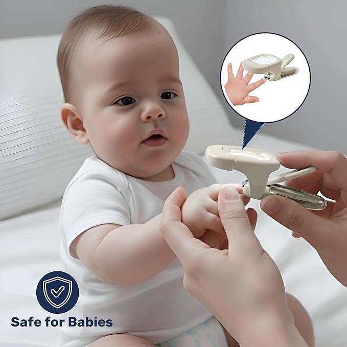 Baby Nail Clipper & File with LED Light, Fingernail Cutter with Catcher for Newborn, Infants & Toddlers- Magnifier for Ultra Visibility, Baby Essentials Nail Trimmer (White)