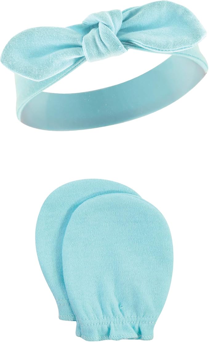 Hudson Baby baby-girls Cotton Headband and Scratch Mitten Set