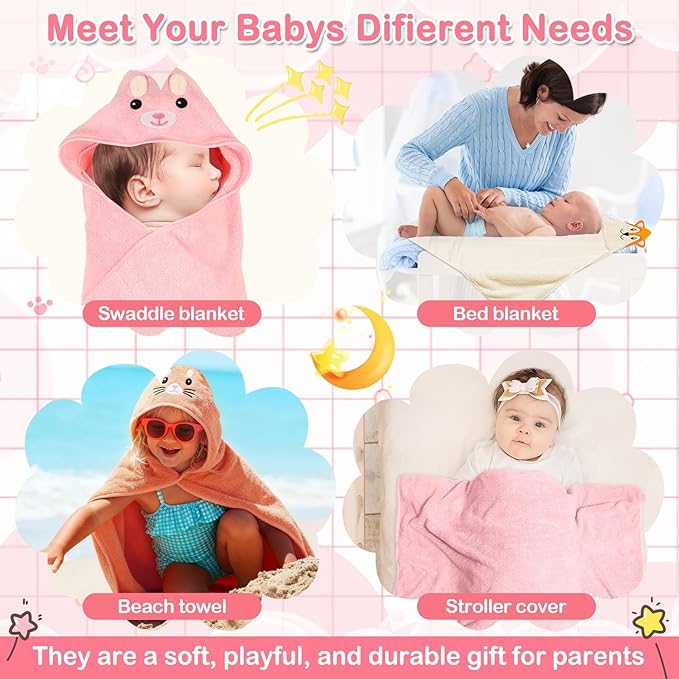 31x31 Inch Baby Hooded Towels, 12Pcs Baby Towels and Washcloths Set, Soft and Absorbent Baby Bath Towels, 3 PCS Cute 32x32 in Baby Towel with Hood and 9 Pcs Baby Washcloths for Boys and Girls