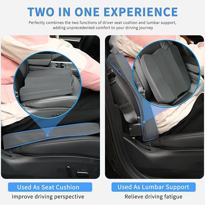 Nilight Car Seat Cushion Grey Leather Breathable Mesh Splicing Cushion Memory Foam Suitable for Daily Life Driving Relieves Sciatica and Tialbone Pain Improves Drive Visibility