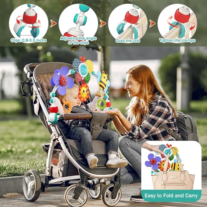 Baby Stroller Arch Toys,Adjustable Crib Mobile for Bassinet with Sensory Play Accessories and Hanging Toys,Baby Travel Car Seat Toys for Toddler Boy Girl 0 3 6 9 12 24 Months