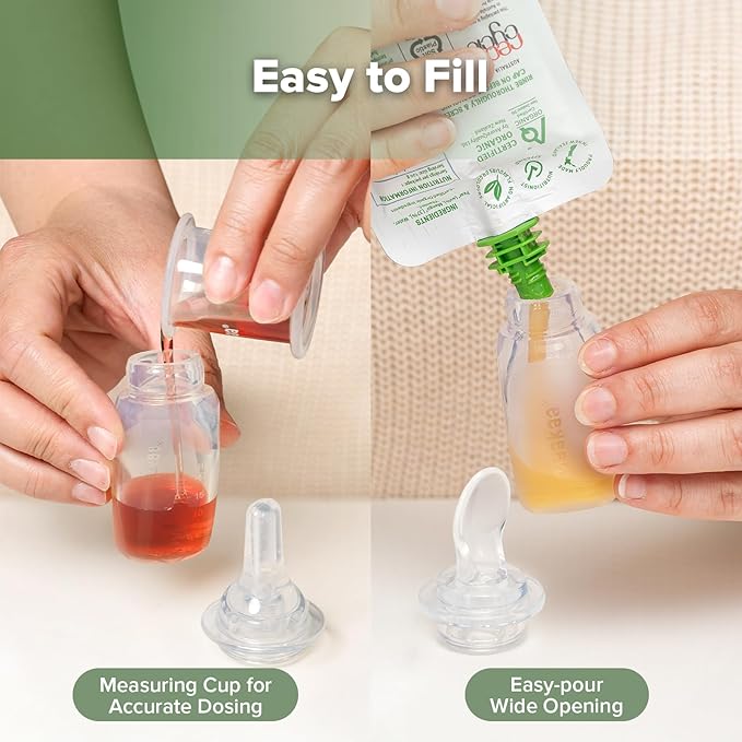 haakaa Penguin Dual Feeding Syringe Set-Baby Medicine Dispenser and Food Dispensing Spoon Feeder,Medical-Grade Silicone