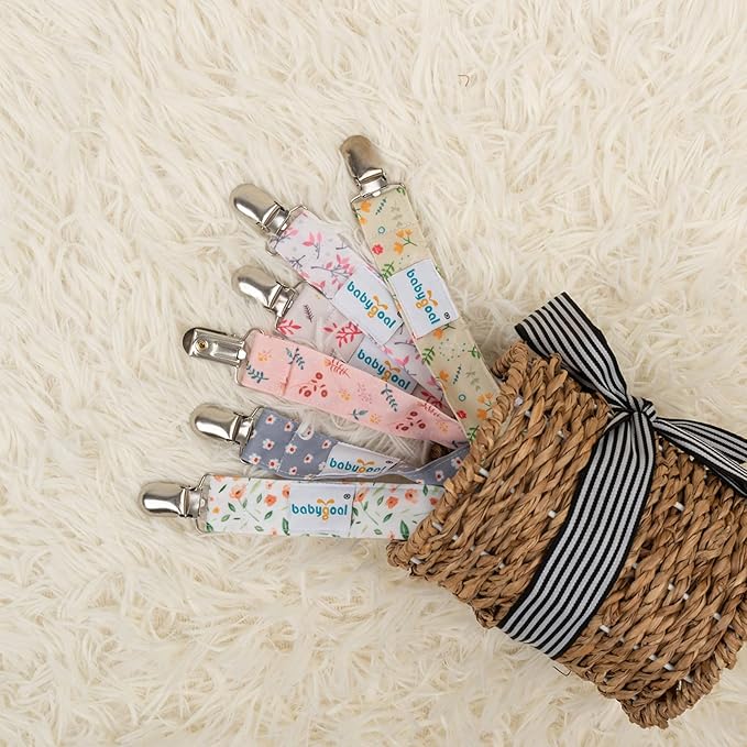 Babygoal Floral Pacifier Clips, 6 Pack Pacifier Holder Clips 6MP21