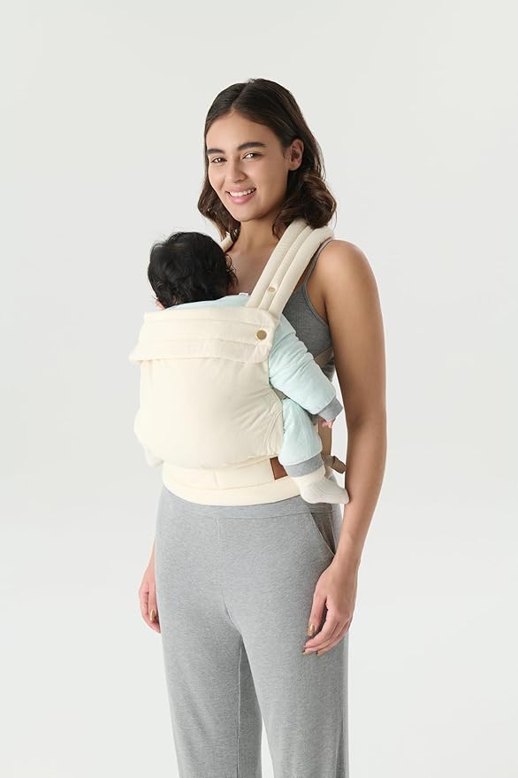 Ergonomic Baby Carrier Newborn to Toddler, Lightweight & Breathable Cotton Infant Carrier for Hands Free Comfort (Off White)