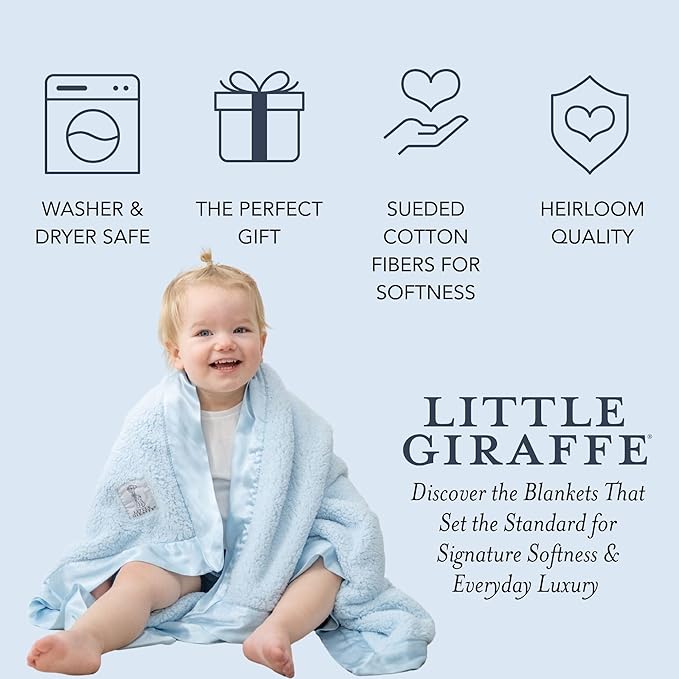 Little Giraffe Chenille Baby Blanket – 29x35” Soft Chenille with Satin Trim, Blue - Ultra-Soft, Gentle & Safe, Lightweight & Breathable - Ideal for Newborns & Toddlers