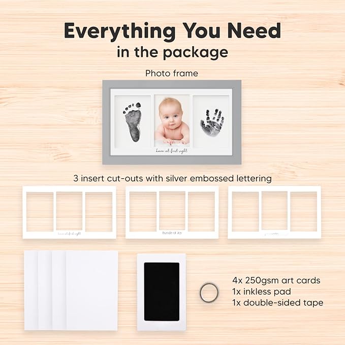 Inkless Hand and Footprint Kit, Boy, Girl, Newborn Keepsake - No Mess Ink Pad for Baby Handprint, Clean Touch Paw Print Kit for Dog Picture Frame, Personalized Baby Christmas Shower Gifts (Cloud Gray)