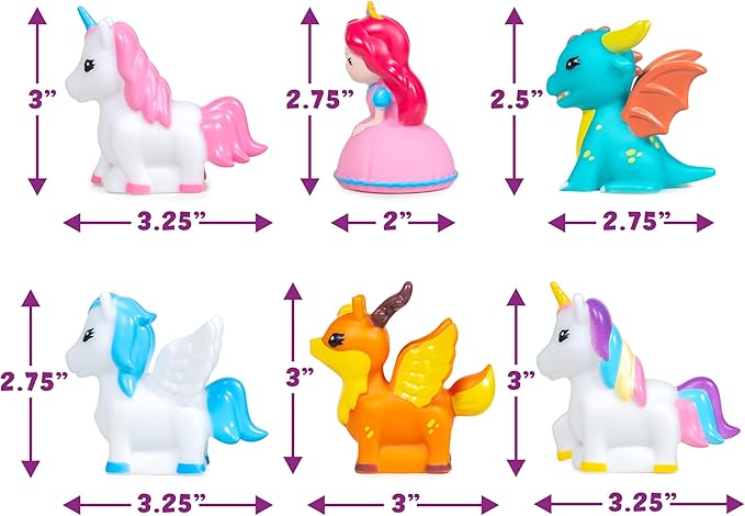 Tub Works® Fantasy Watertight Bath Toys, 6 Pack | Sealed, No Hole Bath Toys Design Keeps Moisture Out | Soft, Squeezable & Float on Water | Baby & Toddler Bathtub Toy | Unicorn Baby Girl Bathtub Toy