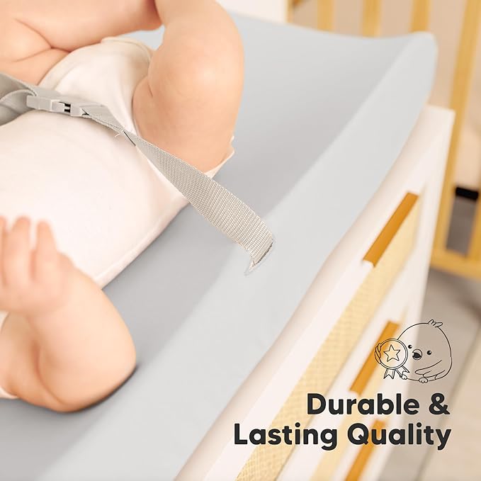 2-Pack Baby Changing Pad Cover for Girl, Boy - 32x16 Soft Viscose Derived from Bamboo Baby Diaper Changing Table Pad Cover Sheets, Neutral, Snug Fit Nursery Diaper Change Sheets (French Gray)