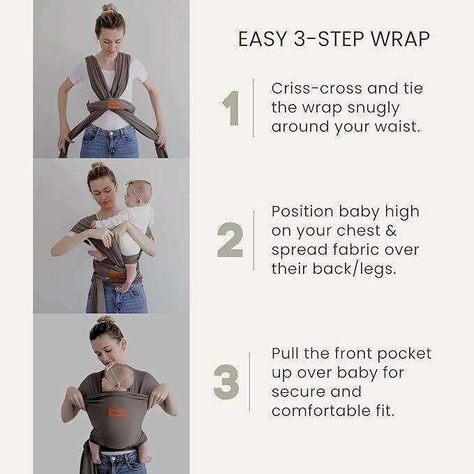 Baby Wrap Carrier - Premium Cotton Baby Carrier Wrap for Newborn to Toddler- Infant Carrier for Babies 8-35 lb - Baby Holder One Size Fits All with Front Pocket by Max&so