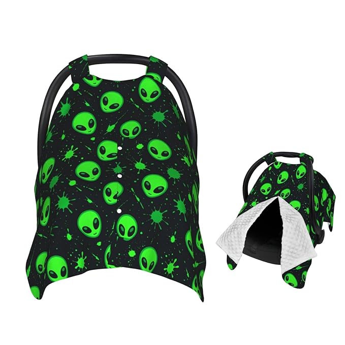 Green Alien Head Baby Car Seat Canopy Nursing Cover for Newborn Car Seat Breastfeeding Covers Blanket Newborn Shower Gift