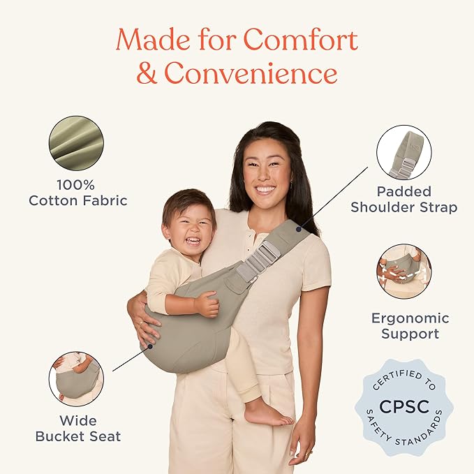 Ergobaby Upsie Hip Sling – Soft Olive Baby Carrier – Lightweight, Adjustable Sling for Toddlers – Breathable & Ergonomic Design