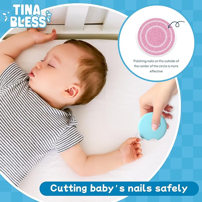 Baby Nail Trimmer Electric,Tinabless Baby Nail Clipper, 6 in 1 Baby Nail File,Nail File Baby Grooming Kit Manicure Set for Toddler or Adults(Blue)