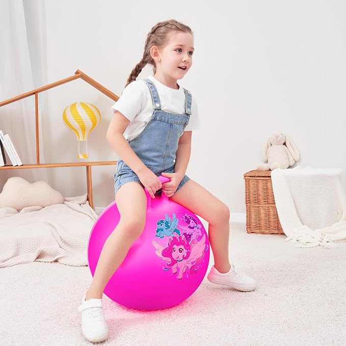 ZOOJOY Hopper Ball for Kids, 18 Inch Bouncy Ball with Handle, Pink Unicorn Girls Toys for Indoor Outdoor Acitve Play with Pump, Best Inflatable Balance Toys for Girls Boys Gifts 3 4 5 6 7 8 Years Old