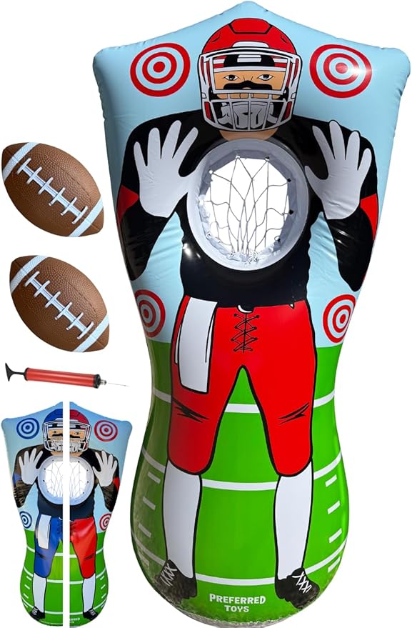 Inflatable Football Target – Double-Sided Toss Training Game with Mini Footballs – Super Bowl Party Game for Kids and Adults – Indoor & Outdoor Backyard Fun – 65 Inch