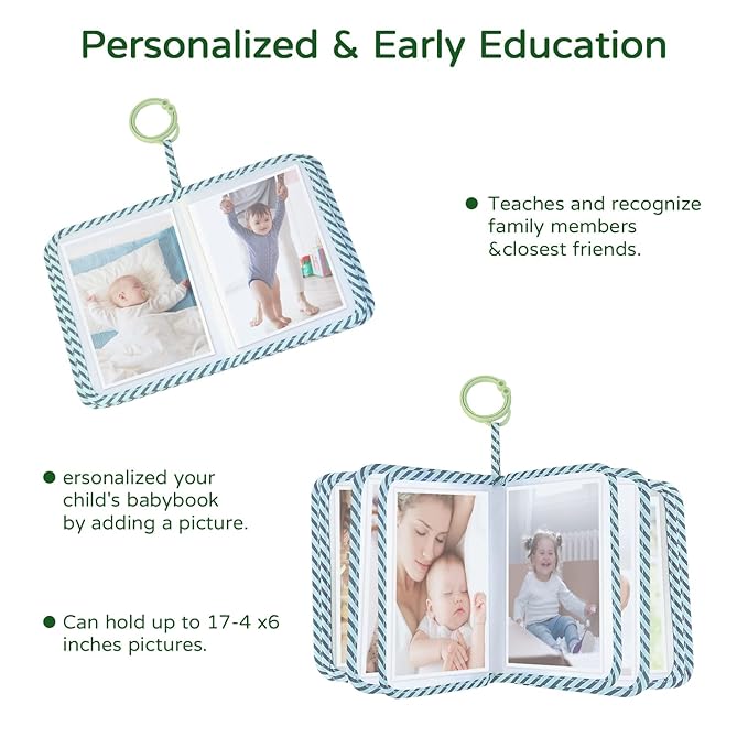 Boczif Baby Photo Album, Baby Memory Book Holds 4X6" Pictures, Soft Photo Cloth Book with Milestone Cards, Gift Set for Newborn Toddler & Kids（Blue）