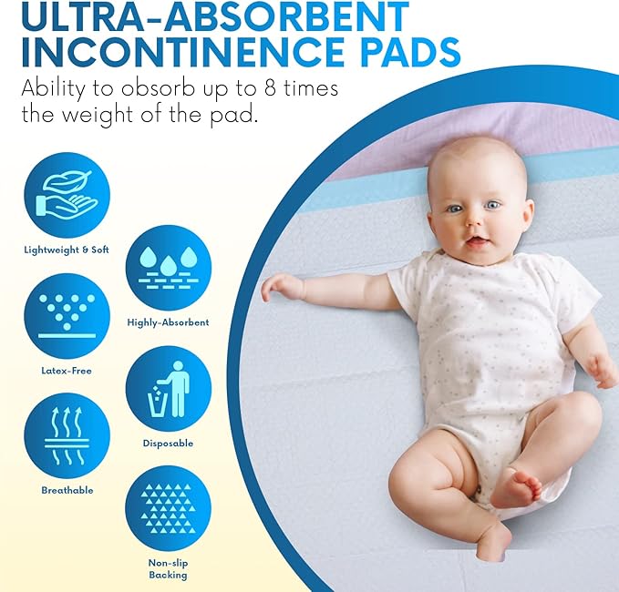 Healqu 50 Pack, Disposable Baby Changing Pad Liners - 17x24 Inches Super Soft, Absorbent and Waterproof - Mess-Free Baby Diaper Changes on Every Surface