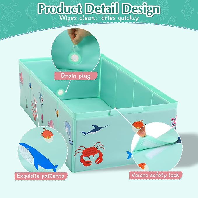 Portable Foldable Baby Bathtub with Drain Plug, 30" L x 15.2" W x 8.6" H Kids Travel Tub, Converts Shower to Tub, No Assembly Folds Flat for Storage, for Infant Toddler 6M-5 Years, Green