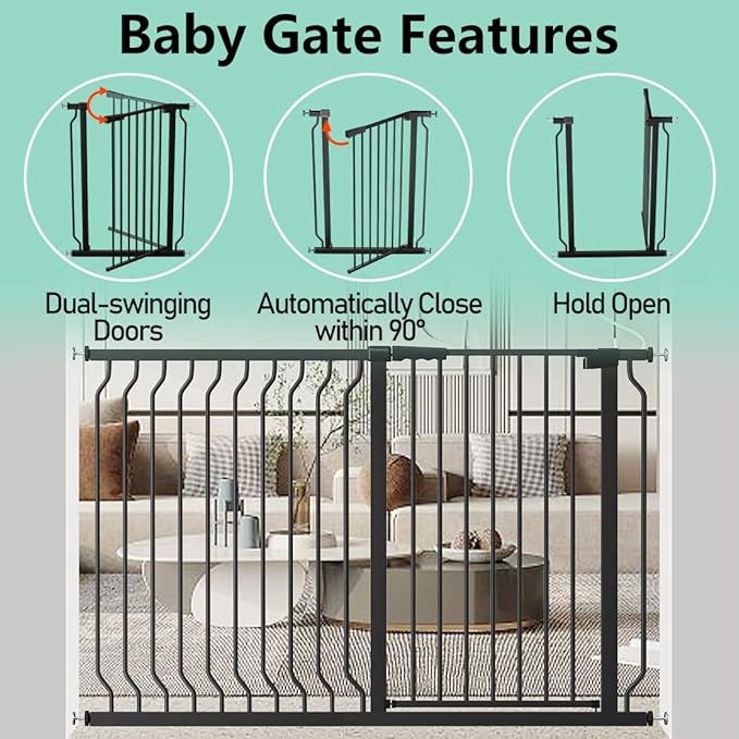 ALLAIBB White 40.55" Extra Tall Wide 29.92-46.06" Baby Gate Pressure Mounted Walk Through Child Kids Safety Toddler Tension Pet Dog Gates with Extension for Doorways Kitchen