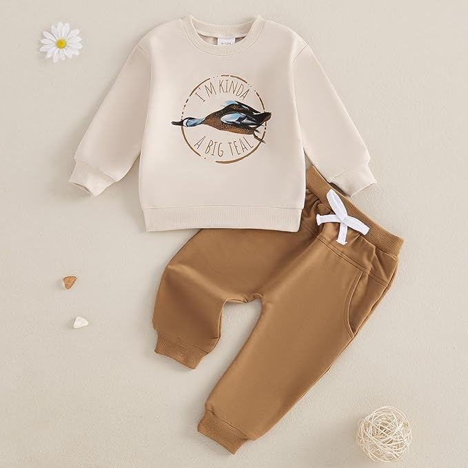 Baby Boy Fall Clothes Set Long Sleeve Letter Print Sweatshirt Pants Toddler Infant Outfits 6 12 18 24 Months 2T