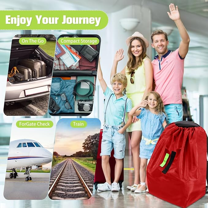 Car Seat Bags For Airplane Travel, Durable Carseat Cover For Air Travel Car Seat Travel Bag with Shoulder Straps and 2pcs Luggage Tags For Airplane, Red