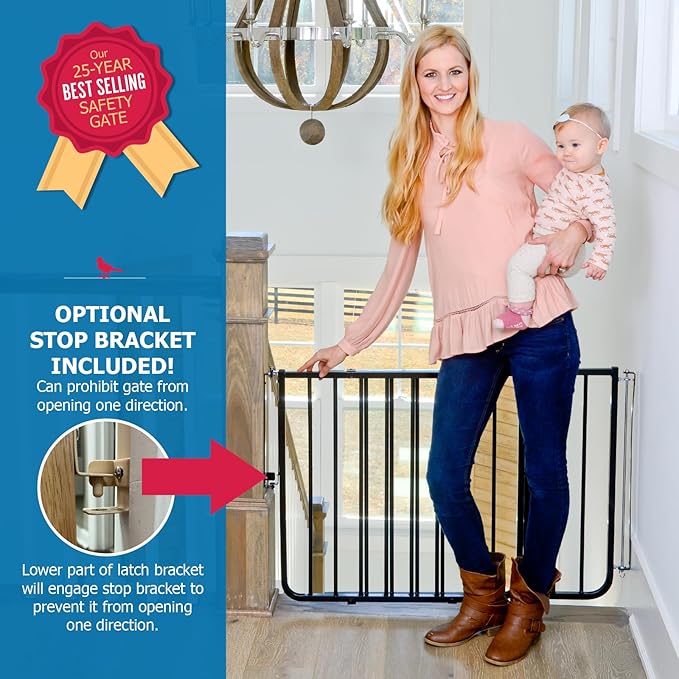 Cardinal Gates SS30 Stairway Special Baby Gate for Top of Stairs - Adjustable Indoor Dog Gate - Aluminum Metal Safety Gate for Kids & Pets - 27 to 42.5 Inches Wide - Black - USA Based Company