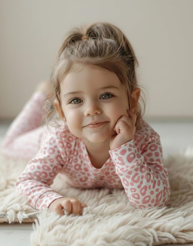 moimoln Baby Toddler Pajama Set Snug-Fit Cotton Modal Sleepwear, Leopard, Check & Solid Mix (6M-8Y, 1/2 Pack)