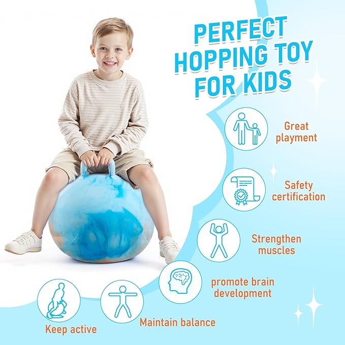 U&C Planet Hopper Ball 20 inches Bouncy Ball with Handle for Kids Age 5-9 Clouds Hoppity Hop Sit and Bounce Jumping Hopping with Pump and Gift Box Great Gift for Birthday Christmas