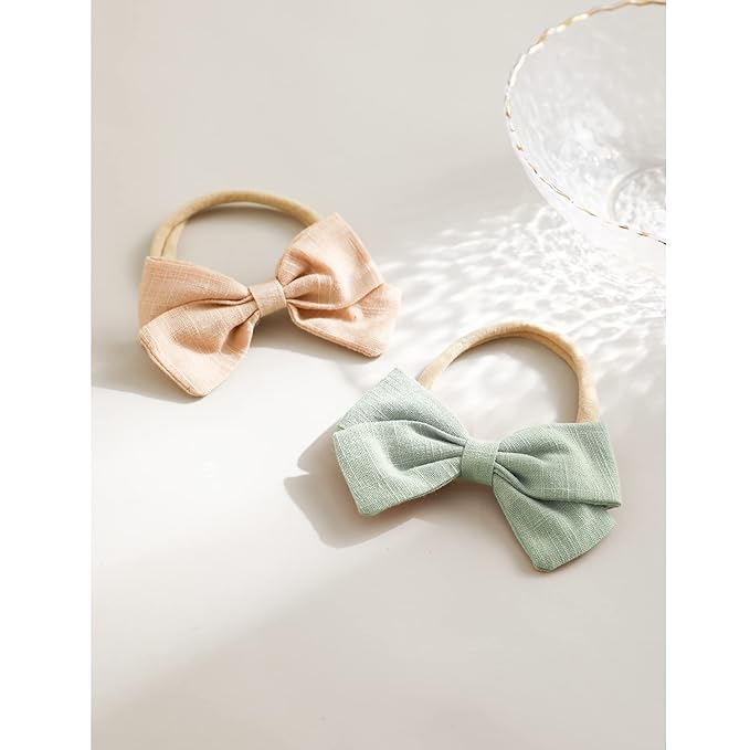 Jesries 30 Pcs Baby Headbands Girls Hair Bows Nylon Hairbands with Linen Bows Handmade Head Accessories for Infant Newborn Toddlers Kids