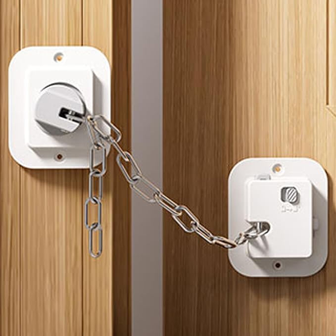 Child Proof Door Lock with Adjustable Strap, Cat Door Latch 3M Adhesive Safety Locks for Baby, Dementia & Pets, No Tools Needed 4 Pack