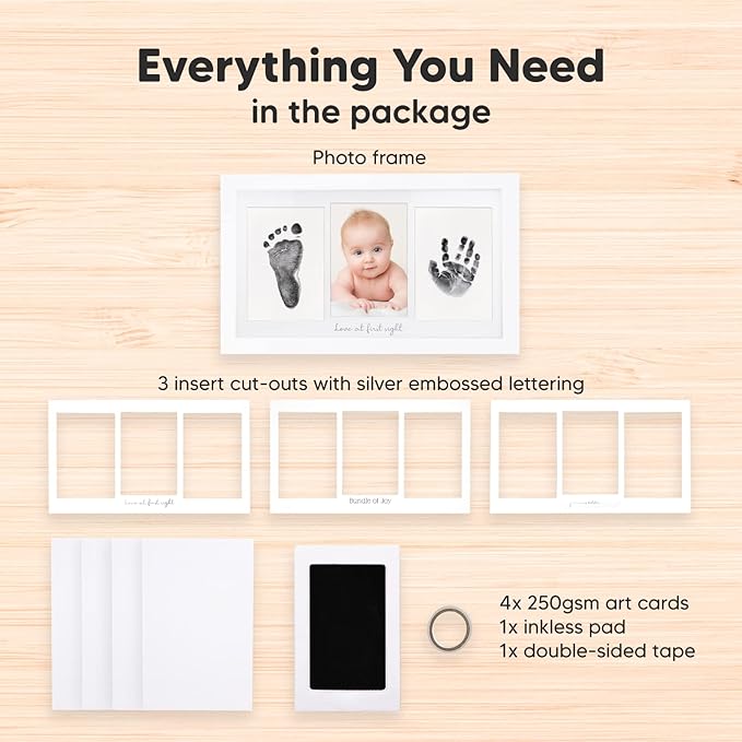 Inkless Hand and Footprint Kit, Boy, Girl, Newborn Keepsake - No Mess Ink Pad for Baby Handprint, Clean Touch Paw Print Kit for Dog Picture Frame,Personalized Baby Christmas Shower Gifts(Alpine White)