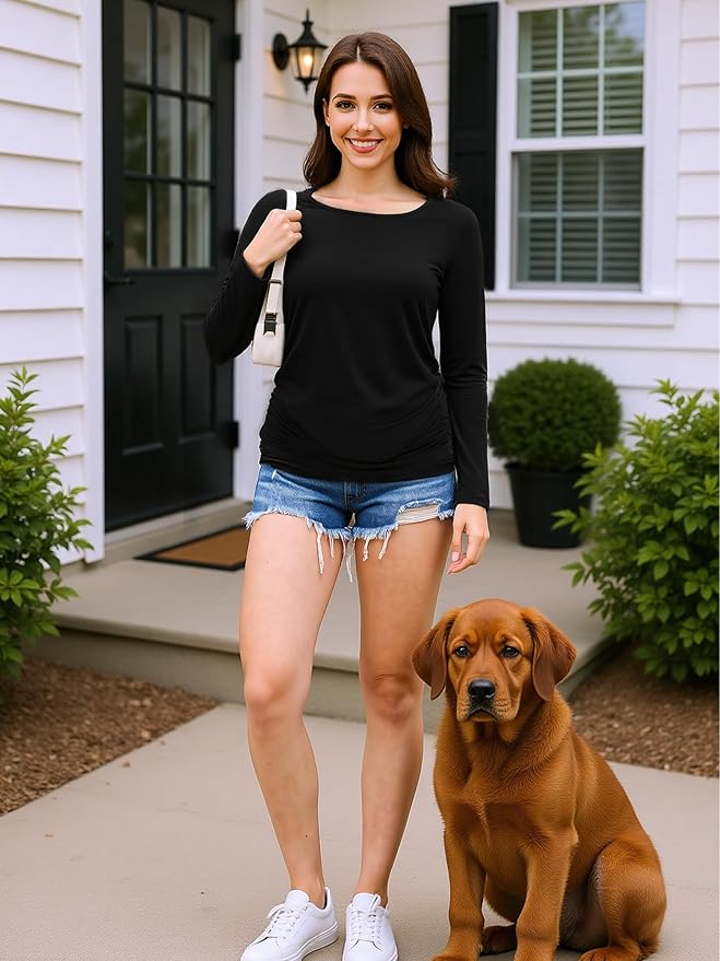 3 Pack Maternity Shirts Long Sleeve Pregnancy Top for Women with Crew Neck Casual Tee Shirts
