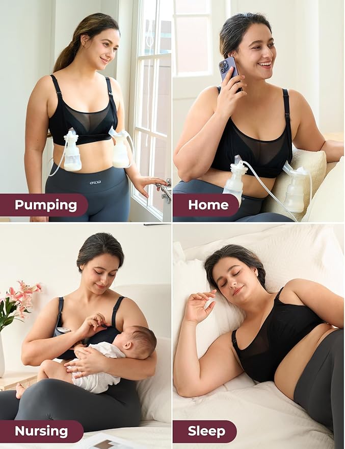 Momcozy Mesh Support Pumping Bra Hands Free Suitable for 36C-44G, Comfortable Plus Size Pumping and Nursing Bra in One